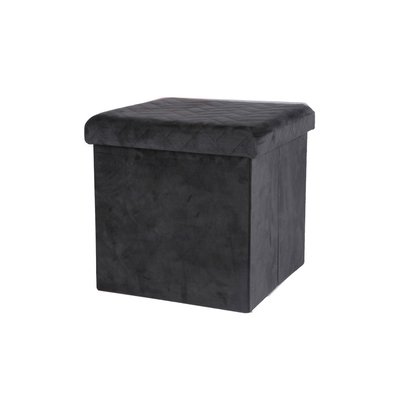 Pouf coffre de rangement velours noir - 37.5x37.5x37.5cm URBAN LIVING