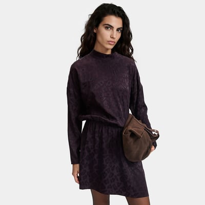 Robe courte, manches longues, en satin jacquard motif léopard LA REDOUTE COLLECTIONS