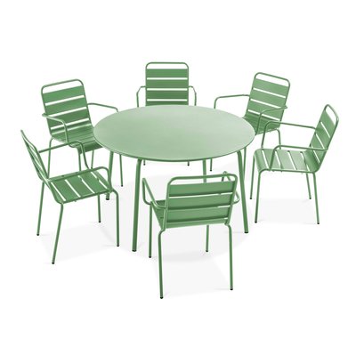Salon de jardin table ronde et 6 fauteuils en métal, PALAVAS OVIALA