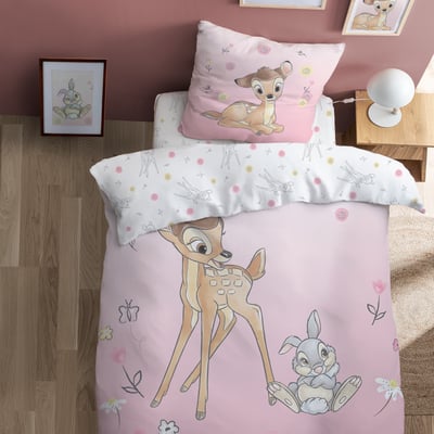 Parure de lit imprimée 100% coton, BAMBI FLOWERS DISNEY ANIMAUX