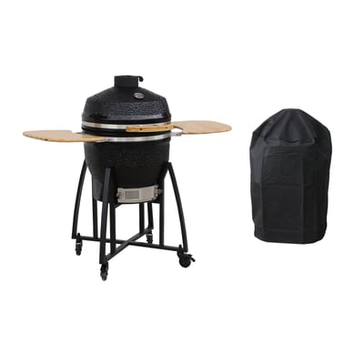 Barbecue charbon de bois, grill et fumoir, céramique Ø57cm avec roues, tablettes et housse KAMADO SWEEEK