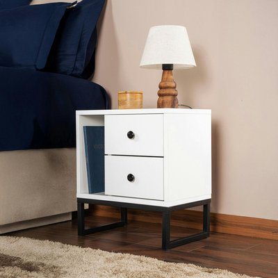 Table de nuit blanche effet laque - 2 tiroirs, 1 niche JENA PIER IMPORT