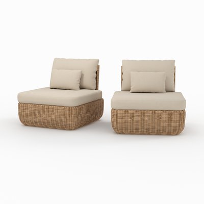 Lot de 2 fauteuils de jardin en rotin synthétique et tissu - SKY RENDEZ-VOUS DÉCO