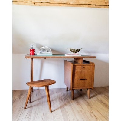 Bureau en bois et cuir Yvan N°137 - Bon état DEBONGOUT