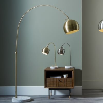 Fia Brushed Metal and White Marble Floor Lamp SO'HOME