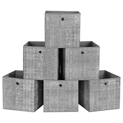 Lot de 6 cubes de rangement pliables gris en tissu non tissés - 30x30x30 cm CALICOSY