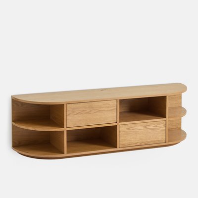 Meuble TV hifi suspendu en plaqué chêne, 2 portes, 6 niches, L160 cm, MADDY LA REDOUTE INTERIEURS