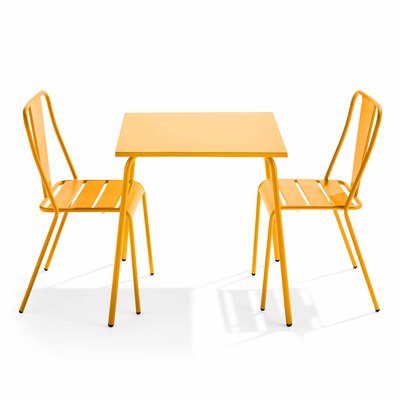 Salon de jardin table et 2 chaises en métal, PALAVAS OVIALA
