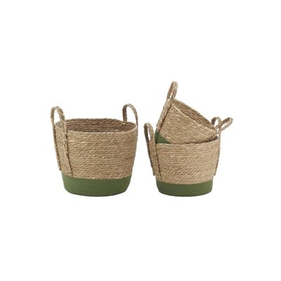 Cache-pots en jonc naturel et coton vert (lot de 3) AUBRY GASPARD