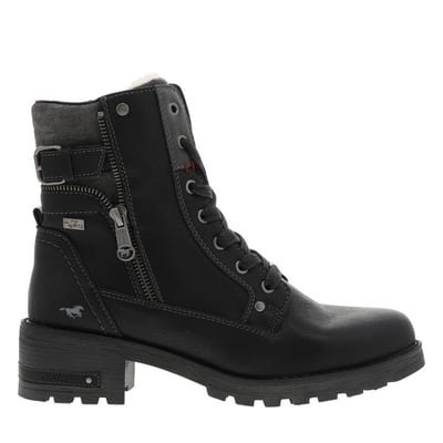 Bottines taupe à talon décroché bas avec des lacets plats et un zip MUSTANG