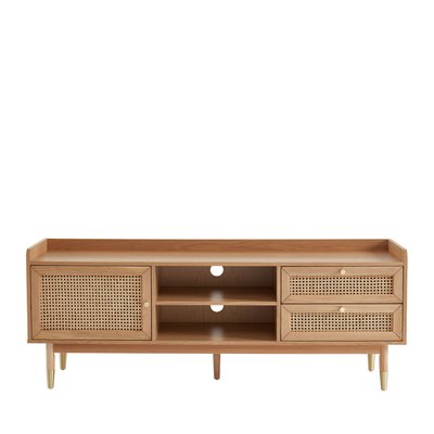 Meuble TV 1 porte 2 tiroirs en bois et cannage L160cm - BOMBONG DRAWER