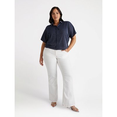 Pantalon Flare blanc en coton stretch avec surpiqûres fuchsia FIORELLA RUBINO