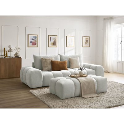 Canapé droit convertible 3 places en tissu texturé avec pouf, EVEREST BOBOCHIC