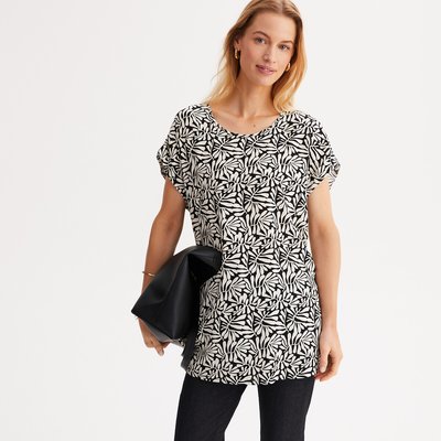 Blouse col rond imprimé graphique, manches courtes ANNE WEYBURN