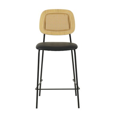 Tabouret de bar en simili cuir et cannage - MEMPHIS MATHI DESIGN
