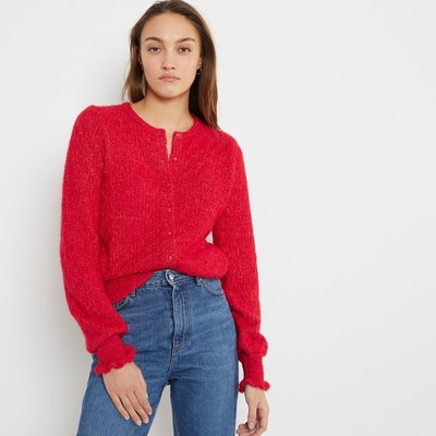 Кардиган из трикотажа пуантель, манжеты с воланами LA REDOUTE COLLECTIONS