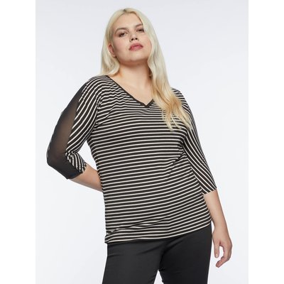 T-shirt en jersey à rayures avec des empiècements en tulle le long des épaules et des manches FIORELLA RUBINO