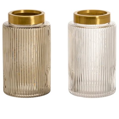 Set de 2 vases en verre strié café et transparent WADIGA