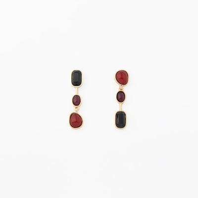 Boucles d'oreilles asymétriques cabochons bordeaux, rouge, noir BALABOOSTE
