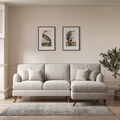 Emeline Soft Brushed Right Hand Corner Chaise Sofa with Antique Castor Legs SO'HOME