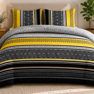 Parure housse de couette imprimée + taie(s) en coton, Formas Yellow C DESIGN HOME TEXTILE