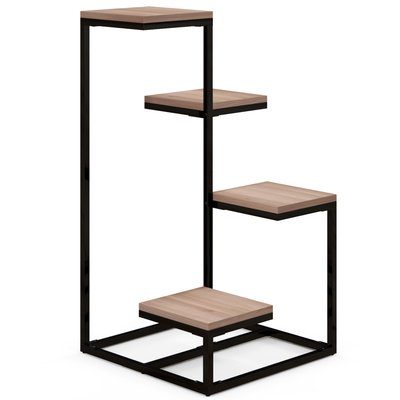 Porte-plantes style industriel 4 étagères acier noir bois sapin verni OUTSUNNY