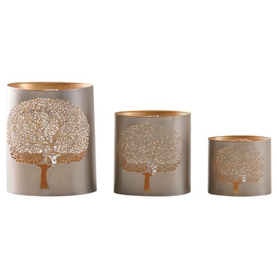 Photophores en métal gris Arbre de vie (Lot de 3) AUBRY GASPARD