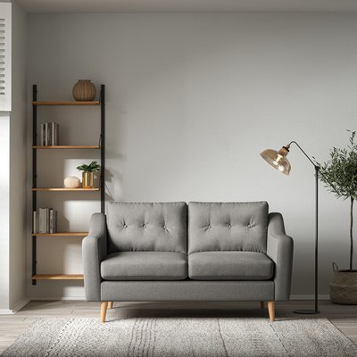 Rosa Curve Buttoned Soft Brushed 2 Seater Sofa with Light Wood Legs SO'HOME