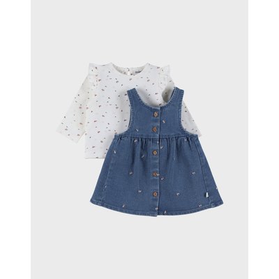 Ensemble salopette en denim et t-shirt brodé floral NOUKIE'S