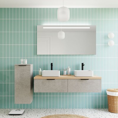 Meuble salle de bain 2 vasques posées 2 tiroirs - SOHO HOMIFAB