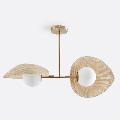 Suspension double opaline, rotin et laiton, Javana LA REDOUTE INTERIEURS