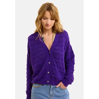 Cardigan violet tricot ajouré fantaisie ICODE