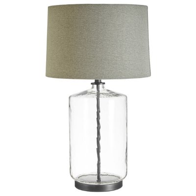 Textured Glass Cylinder with Herringbone Shade Table Lamp SO'HOME