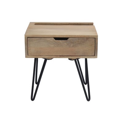 Table de chevet industrielle bois manguier massif et métal noir VIBES MILIBOO