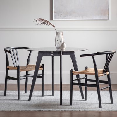 Tinsukia Black Oak and Glass Round Dining Table 75cm (Seats 4) SO'HOME