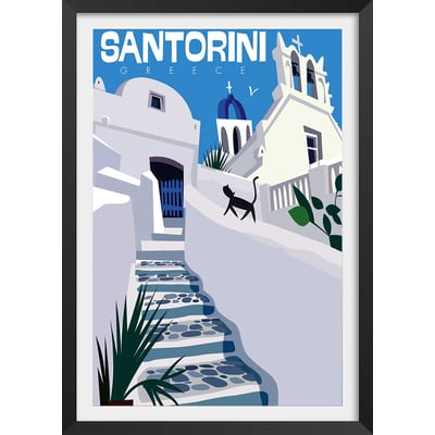 Poster de santorini blanc bleu HEXOA