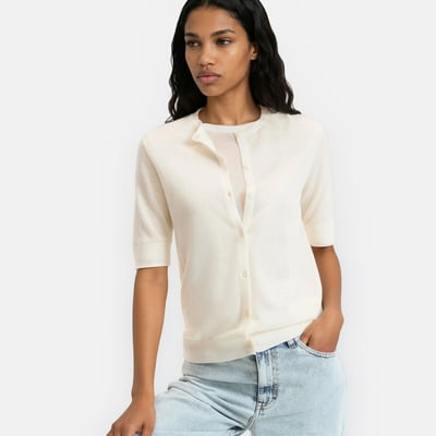 Cardigan court, col rond, en fine maille, boutonné LA REDOUTE COLLECTIONS