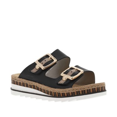Mules cuir talon compensé RIEKER