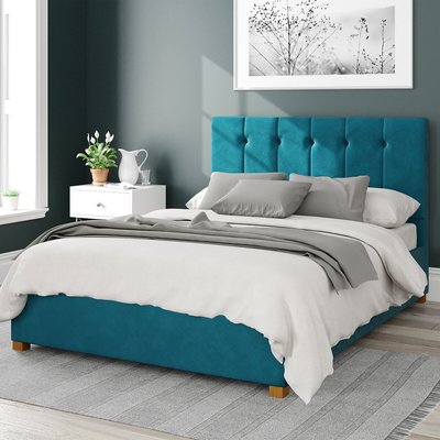 Hepburn Plush Velvet Storage Ottoman Bed with Vertical Buttoned Upholstered Headboard ASPIRE