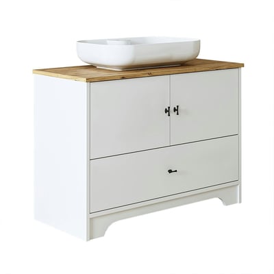Meuble vasque salle de bains 99 cm blanc 2 portes 1 tiroir DOUNA PIER IMPORT