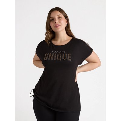 T-shirt maniche corte con scritta ricamata in stile etnico FIORELLA RUBINO