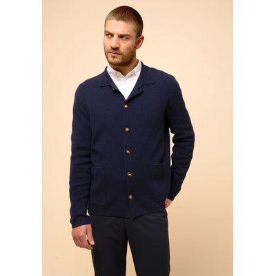 LEIFUR veste col chemise navy en cachemire JUST CASHMERE
