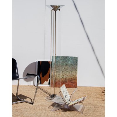 Lampadaire en plexiglass et chrome Julien N°94 - Bon état DEBONGOUT