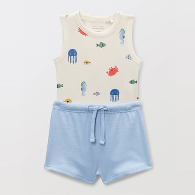 Ensemble body imprimé et short uni en coton BIO GOTS BOUT'CHOU
