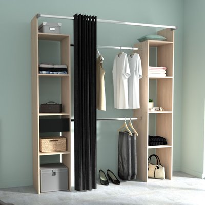 Dressing  2 colonnes avec rideau et un tiroir TERRE DE NUIT