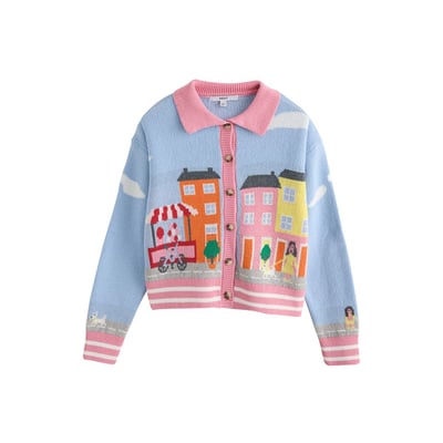 Cardigan à col avec coton et motif paysage NEXT