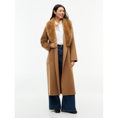 Manteau long ceinturé à col duveteux amovible TOMMY HILFIGER