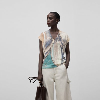 Gilet imprimé en maille en lin mélangé ADOLFO DOMINGUEZ
