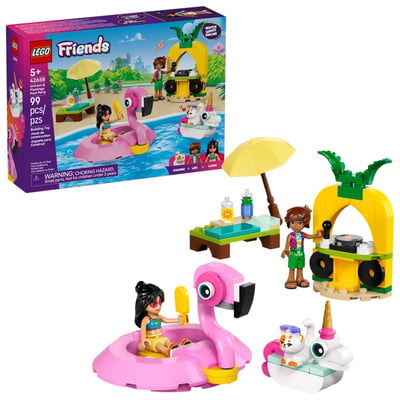 Fête dans la piscine avec les bouées licorne et flamant rose LEGO