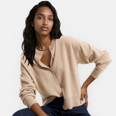 Cardigan en fine maille cachemire col rond  LA REDOUTE COLLECTIONS